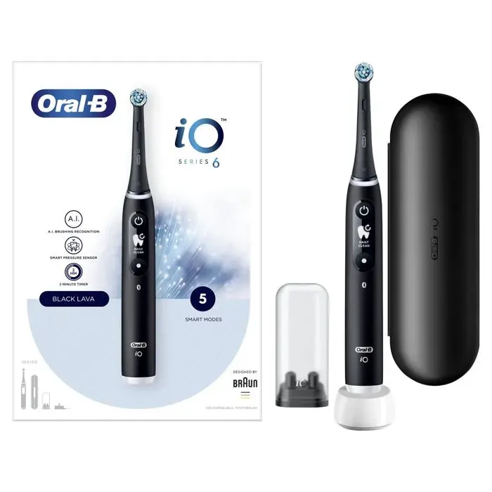 Brosse à dents électrique noire - ORAL-B - Technologie magnétique iO - Capteur de pression - Écran interactif