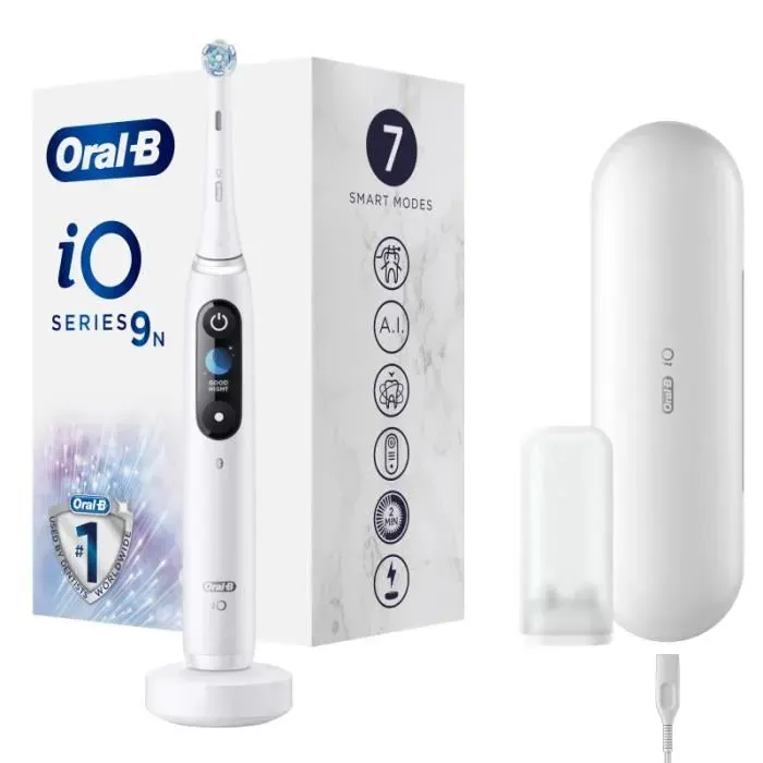 Brosse à dents électrique Oral-B iO 9n - Blanche - Chargeur Magnétique
