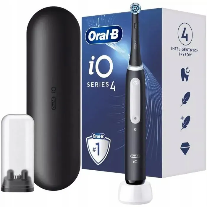 Brosse à dents électrique - Oral-B - iO Series 4 Matt Black - Technologie magnétique - Capteur de pression