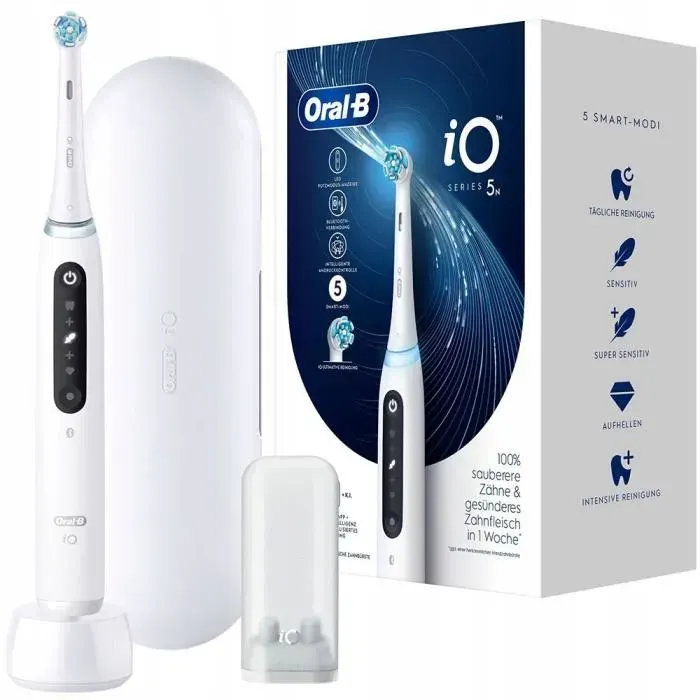 Brosse à dents électrique - Oral B - iO Series 5 Blanc - Technologie magnétique - Protection gencives