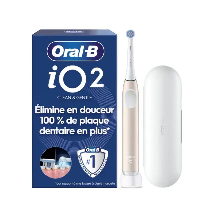 Brosse à dents électrique - ORAL B - iO2 - Rose - Batterie 4 semaines - Fonctionnement silencieux