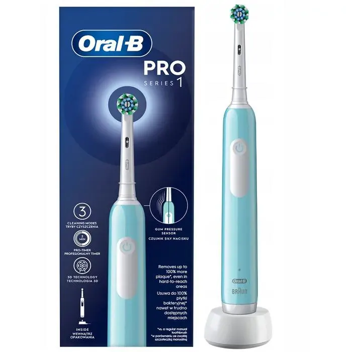 Brosse à dents électrique - Oral-B - Pro 1 Bleu - 3 modes - Capteur pression - Timer - Étui de voyage