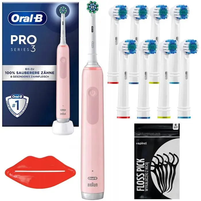 Brosse à dents électrique - Oral-B - Pro 3 3000 Rose - Cross Action - 8 embouts - Timer - Capteur pression