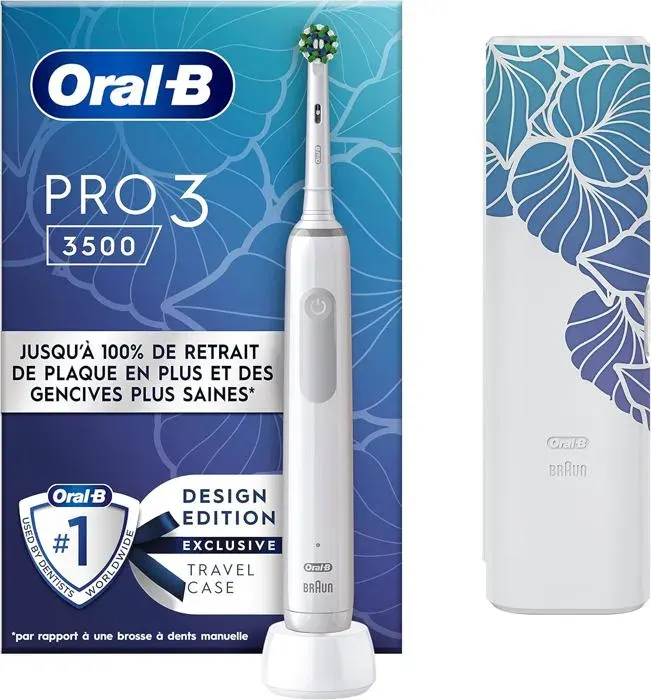 Brosse À Dents Électrique - ORAL-B - Pro 3 3500 - Capteur De Pression - 3 Modes - Manche Blanc
