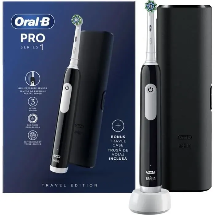 Brosse à dents électrique - Oral B - Pro Series 1 - 3 modes - Capteur de pression - Étui de voyage