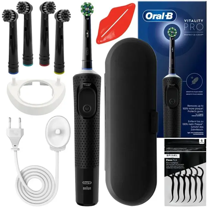 Brosse à dents électrique - Oral-B - Vitality Pro D103 - 4 têtes - étui voyage - socle de chargement