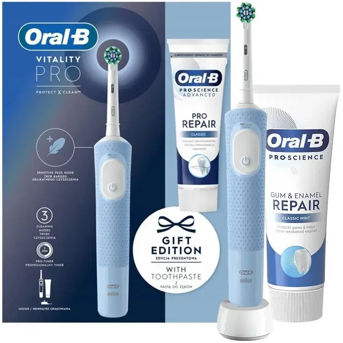 Brosse à dents électrique - Oral-B - Vitality Pro D103 Bleu - 3 modes - avec dentifrice et chargeur