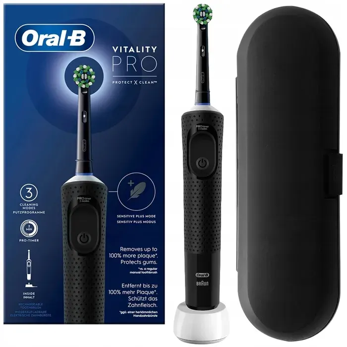 Brosse à dents électrique - Oral-B - Vitality Pro Protect X Clean - 3 modes - Étui de voyage inclus — coloris Noire