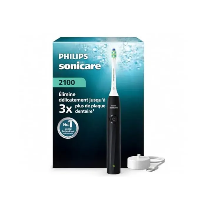 Brosse à dents électrique - PHILIPS - Sonicare 2100 - Capteur de pression - Élimine 3x plus de plaque - Charge USB — coloris Noire