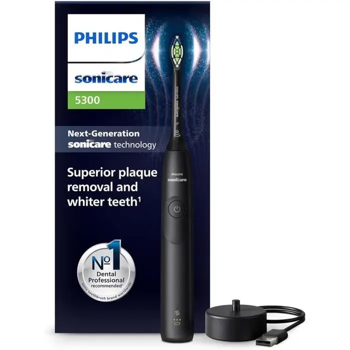 Brosse à dents électrique - PHILIPS - Sonicare 5300 - 2 niveaux dintensité - Alerte de pression - Rechargeable
