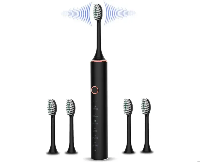 Brosse à dents électrique pour adulte brosse à dents sonique blanchissante avec têtes de brosse 6 modes de nettoyage minuteri
