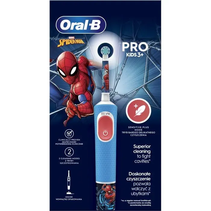 Brosse à dents électrique pour enfants - ORAL-B - Spiderman - Modèle D103 Vitality PRO Enfants - Bleu