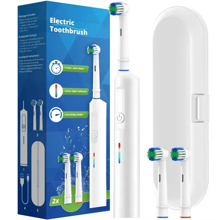 Brosse à dents électrique rotative 3 modes USB rechargeable rapide Brosse à dents électrique rotative avec étui de - white[C6875]