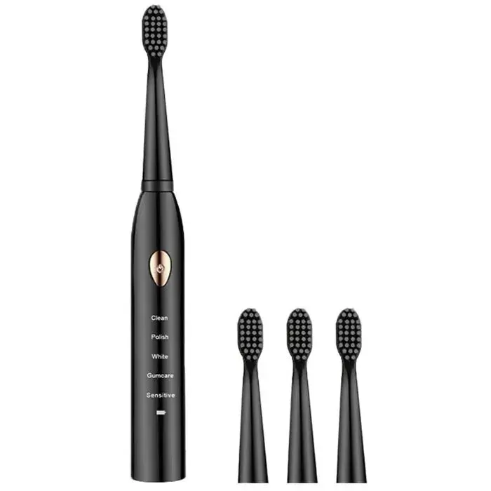 Brosse à dents électrique sonique classique à 5 modes rechargeable par USB étanche IPX7 - Noire