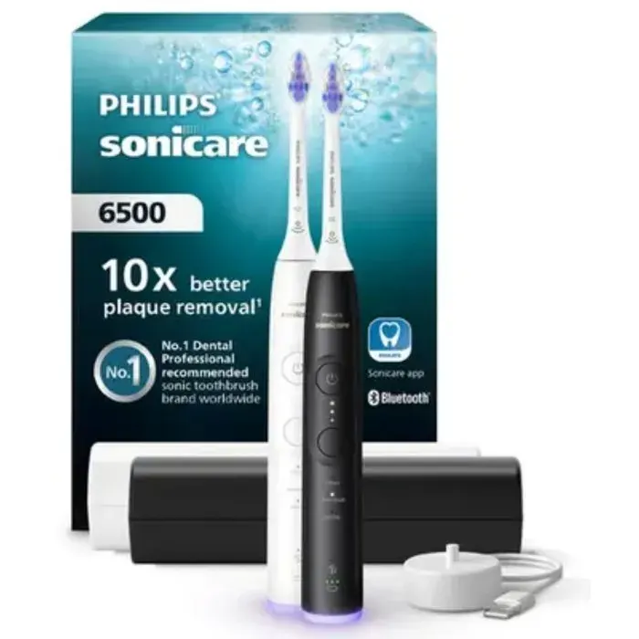 Brosse à dents électrique sonique double manche - PHILIPS - HX7419/01 - Série 6500 - blanc et noir - Bluetooth