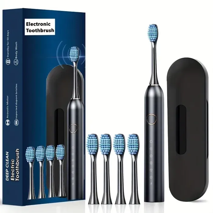 Brosse à dents électrique sonique intelligente Brosse rechargeable blanchissante entièrement automatique pour adulte -noir