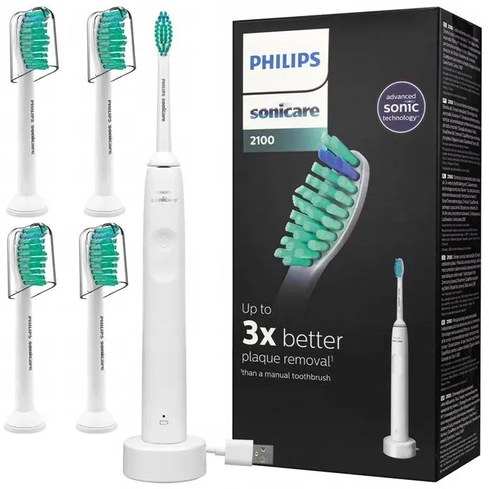 Brosse à dents électrique sonique - Philips - HX3651 13 - Blanche - 4 têtes ProResults - Rechargeable USB