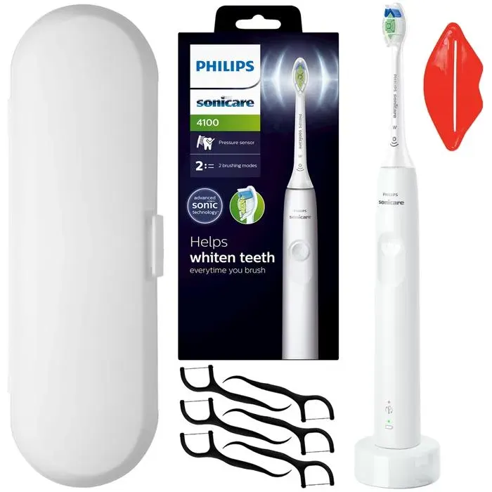 Brosse à dents électrique sonique - PHILIPS - Sonicare 4100 HX3681/33 - Blanc - 2 modes - Étui