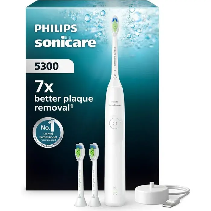 Brosse à dents électrique sonique - PHILIPS - Sonicare 5300 HX7108/04 - 2 niveaux - Alerte pression - 3 têtes W2