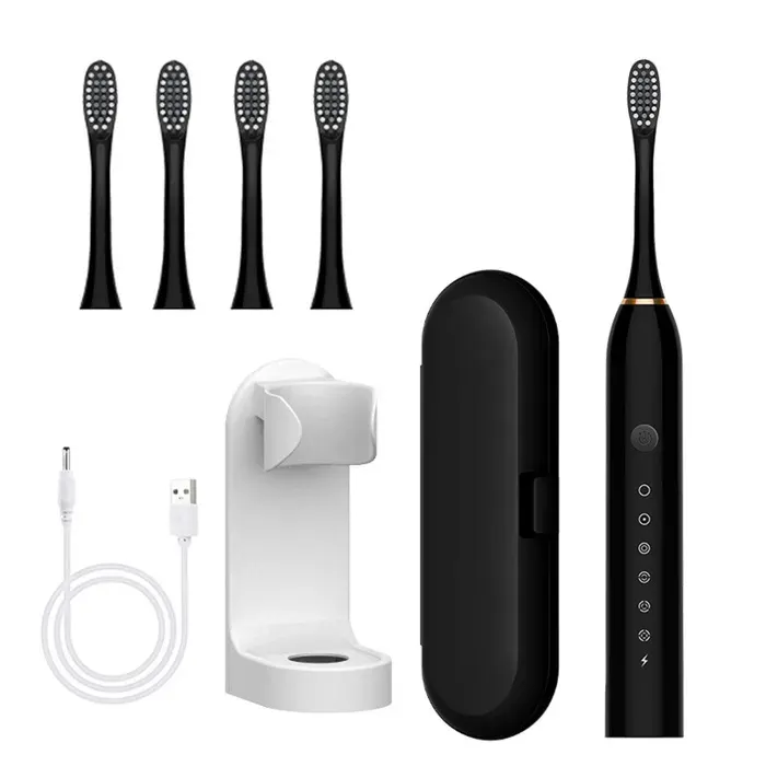 Brosse à dents électrique sonique poils souples convient aux adultes rechargeable étanche pour un usage domestique (noire)