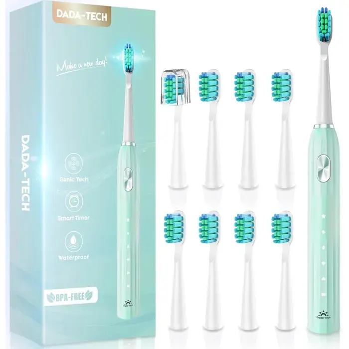 Brosse à Dents Électrique SoniquesBrosse a Dents Électrique pour Adultes et Enfants avec 5 ModesMinuterie Intégrée et 9 Têtes