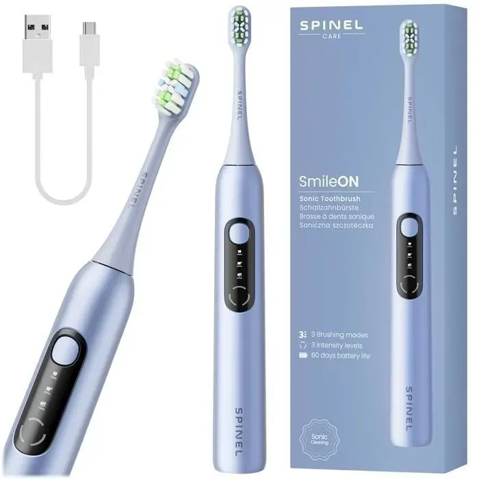 Brosse à dents électrique - Spinel - SmileON - Sonique rechargeable USB-C 3 modes étanche 60 jours