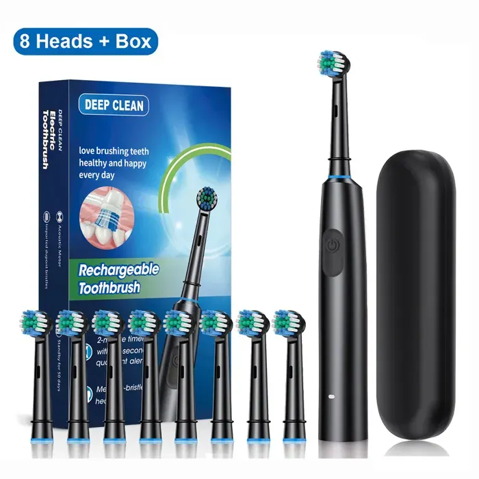 Brosse à dents électrique - TWINBIRD - Ultrasonique - 8 têtes de rechange - Noir - Rechargeable — coloris Noire
