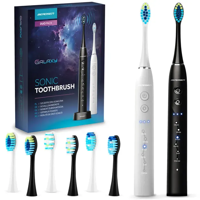Brosse à dents sonique - JANSHOP - Galaxy Duo - Lot de 2 - 40 000 mouvements/min - 6 modes de brossage