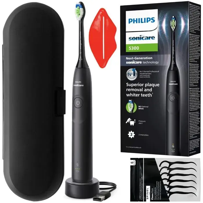 Brosse à dents sonique - Philips - Sonicare 5300 HX7101/01 - Noir - Étui de voyage - Modes de brossage variés