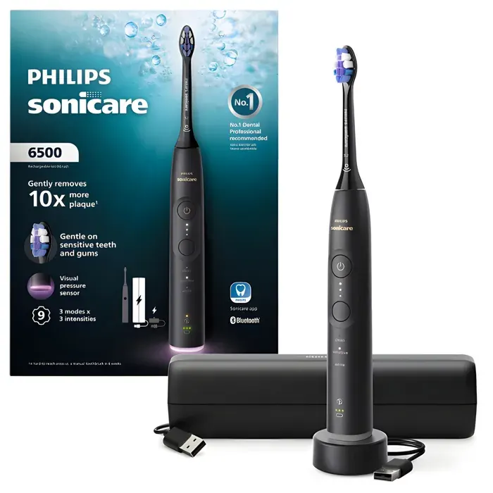 Brosse à dents sonique Philips Sonicare 6500 HX7411/10 - noire - 3 modes - étui de charge