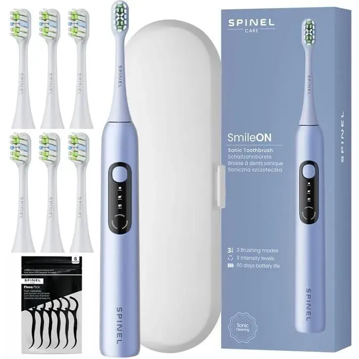 Brosse à dents sonique - Spinel Care - SmileON - 3 modes - 6 têtes - USB-C - étui de voyage