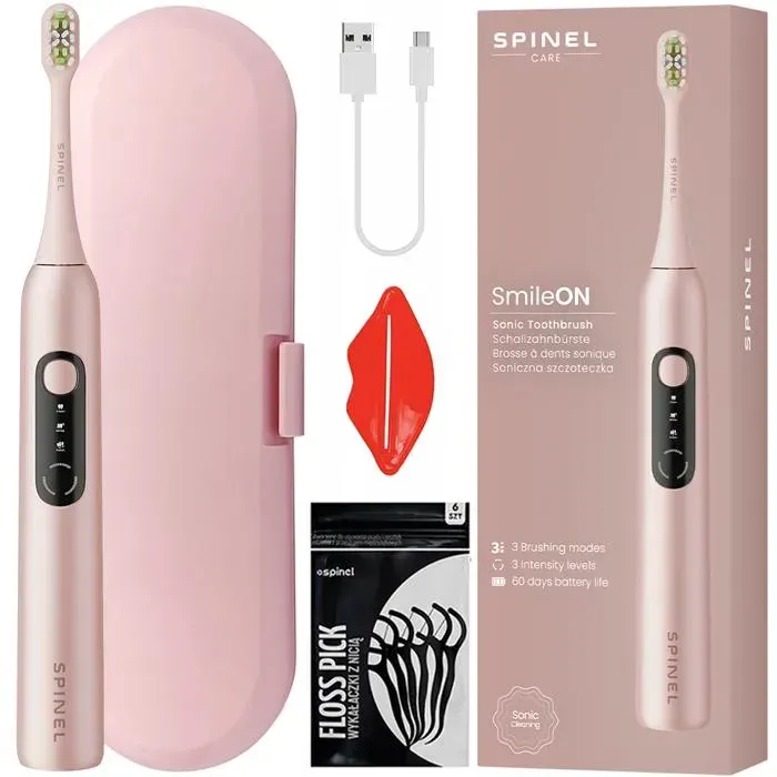 Brosse à dents sonique - Spinel Care - SmileON Pink - 3 modes - USB-C - 60 jours autonomie - étui inclus