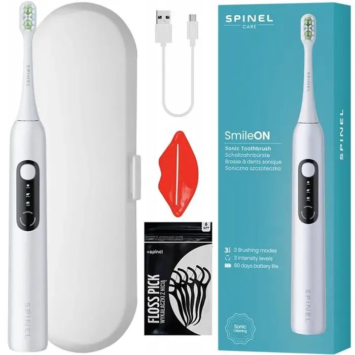 Brosse à dents sonique - Spinel Care - SmileON - Rechargeable USB-C - 3 modes - Étui voyage - 60 jours batterie