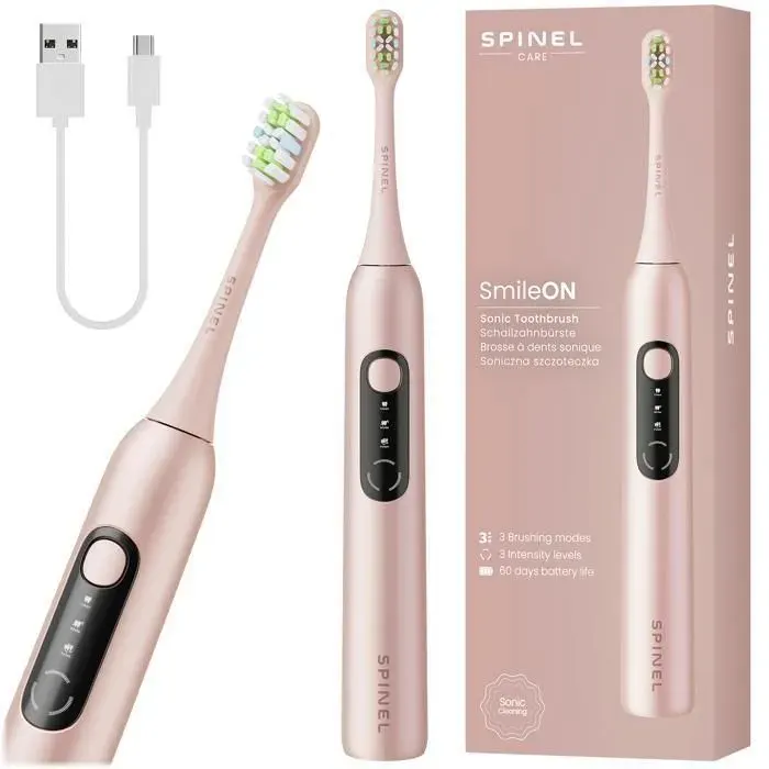Brosse à dents sonique - Spinel - SmileON - 3 modes - Rechargeable USB-C - Autonomie 60 jours - Rose