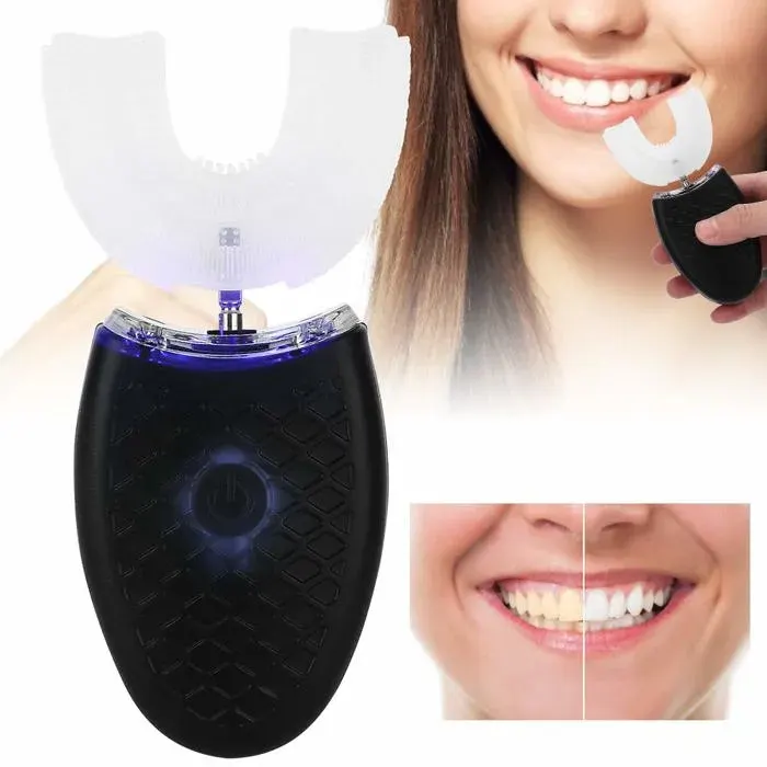 Brosse à dents U sonique noire 4 vitesses LED blanchissante automatique étanche adulte Brosse Cuneary