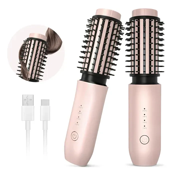 Brosse à friser sans fil Thermal Brush 40mm Portable Pour femme 4 niveaux de température 7000 mAh Batterie Rechargeable USB