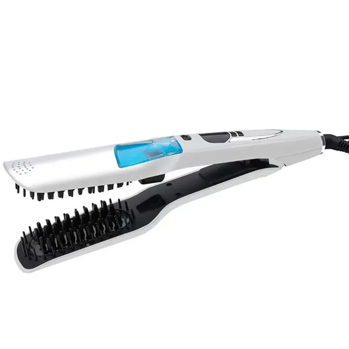 Brosse à lisser les cheveux à vapeurAnti-brûlureIon négatifsoins capillaireslarges en céramiqueplaques plates à - WHITE[A6168]