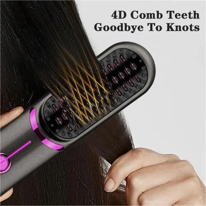 Brosse à Lisser les Cheveux Sans Fil Brosse à Lisser à Chauffage Rapide Troisième Vitesse Bigoudi Réglable Peigne Chauffant