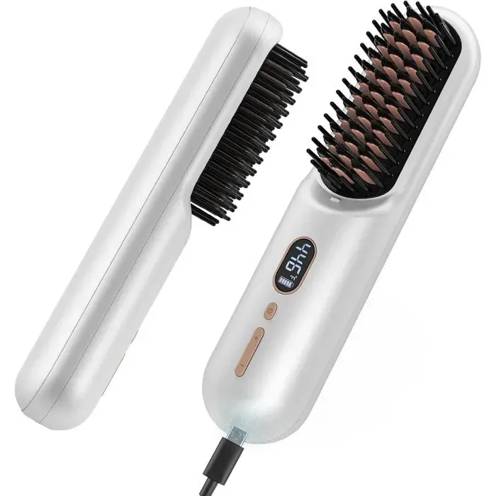 Brosse à lisser les cheveux sans filbrosse à lisser portable améliorée pour femme avec taille de voyagepeigne chaudBlanc