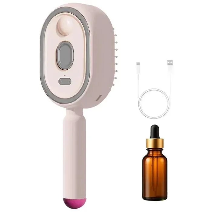 Brosse à vapeur pour cheveux peigne démêlant rechargeable avec huile et tasse à mesurer brosse à lisser à vapeur ABS pour cheveux