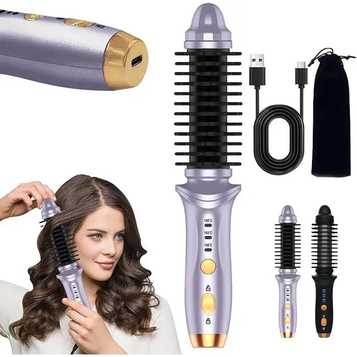 Brosse chaude s fil pour cheveux courts Fer à friser rond chauffant et fer à friser thermique pour femme fer à Violet violet BROSSE