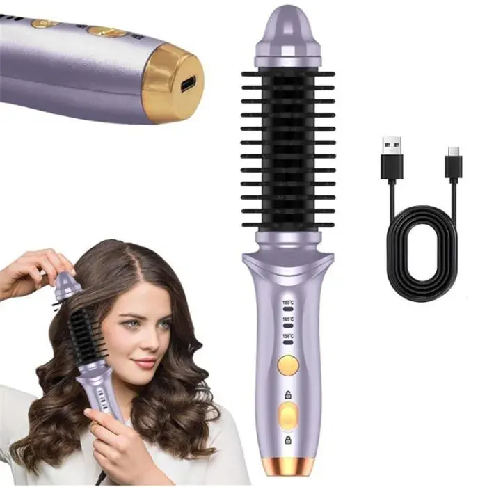 Brosse chaude sans fil pour cheveux courts–Fer à friser rond chauffant et fer à friser thermique pour femmemini fer à FER A FRISER