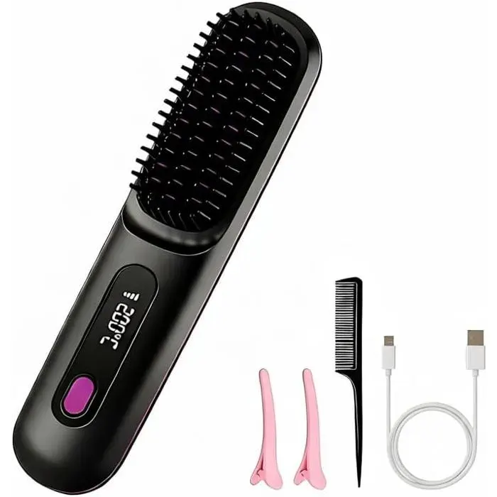 Brosse Chauffante 3-En-1 Pour Cheveux Courts Et Longs Lisseur Sans Fil Avec Écran Led Et Protection Céramique Rechargeable Par Us