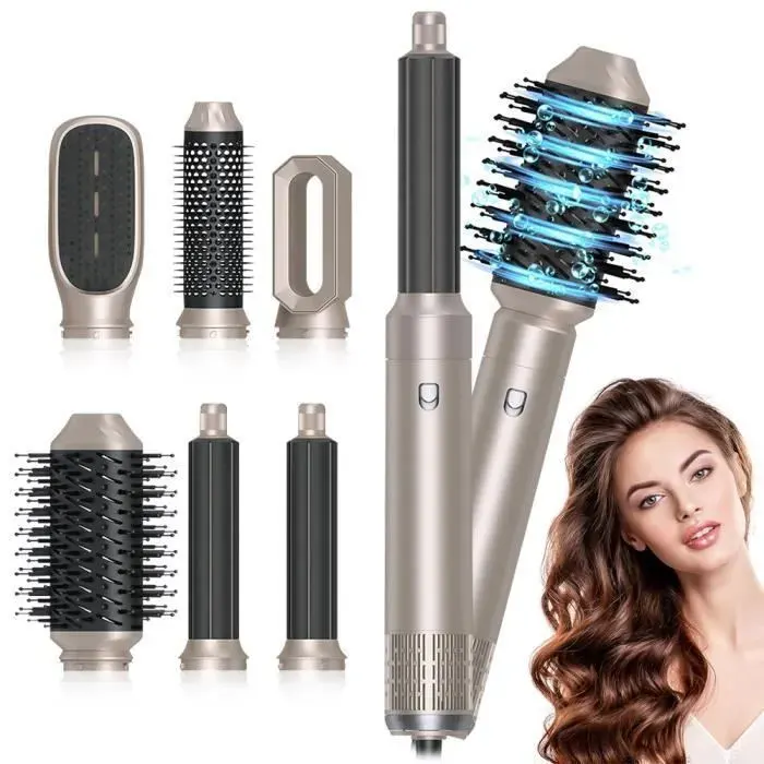 Brosse Chauffante 6 en 1 Brushing et Boucleur a AirBrosse Lissante Chauffante 1200W - 3 Températures