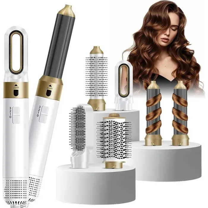 Brosse Chauffante Brushing1-Step StylerAir-brush 6 En 1 Avec Seche CheveuxBrosse Soufflante Rotative Pour CheveuxBrosse(Blanc)
