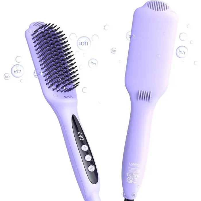 Brosse Chauffante Lissante Ionique ProfessionnellePeigne Lisseur CéramiqueSpécial Cheveux Frisés et CrépusZone de Brossage Ultra
