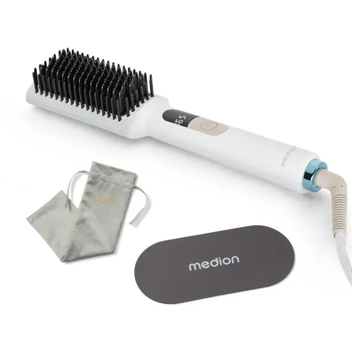 Brosse chauffante - MEDION - MD19859 - 46 W - 5 niveaux de chaleur - 165 à 210°C - Blanc