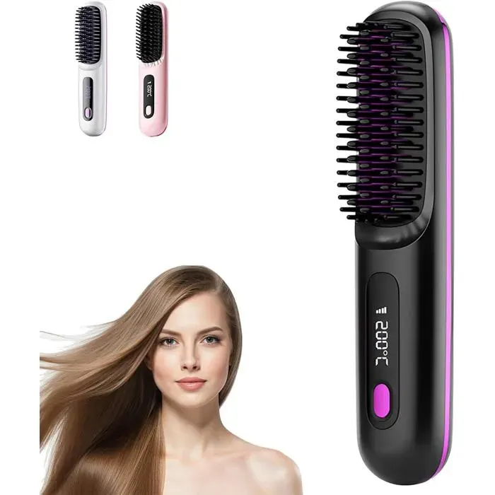 Brosse chauffante portable - Numoya - Température réglable 160°C 180°C 200°C - Écran LED pour température et batterie