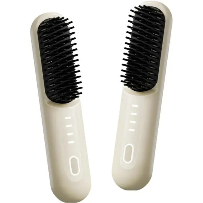 Brosse coiffante - 4 réglages de température - Rechargeable légère - Portable - Convient aux hommes et aux femmes - Blanc crème