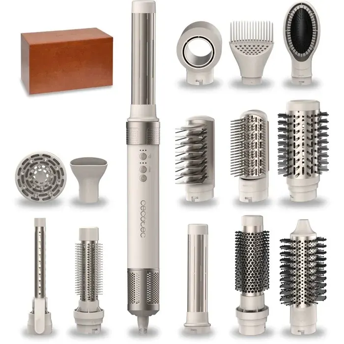 Brosse coiffante - CECOTEC - CeramicCare 14in1 AirGlam - 14 en 1 - Coloris champagne - 1400 W